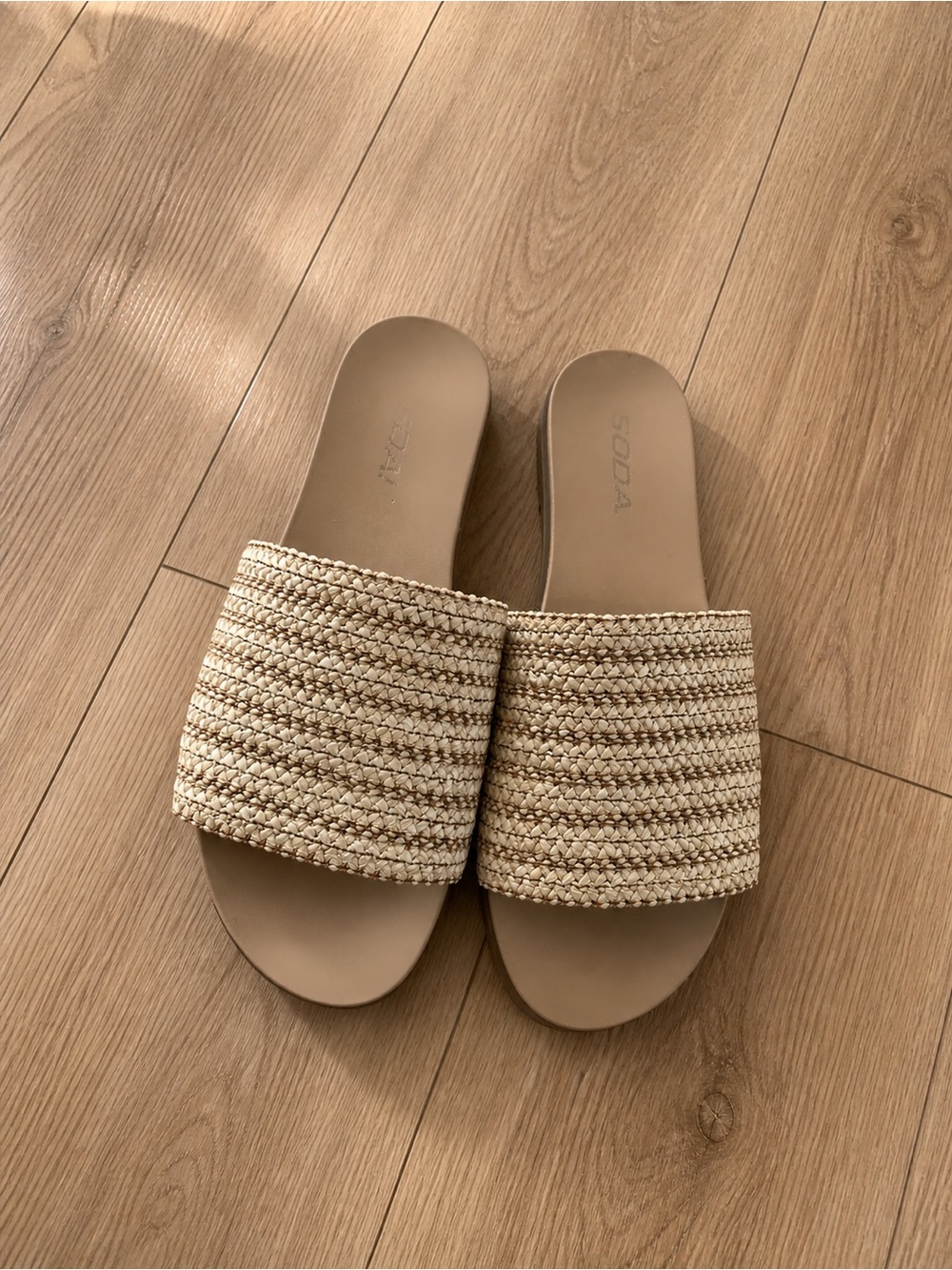 SODA Neutral Braided Slide Sandals - Women's Beige/Tan Slides